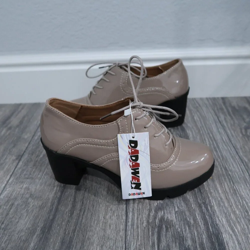 Dadawen Heels Womens 9 Brown Platform Oxfords Chunky Boxy Academia - Picture 8 of 15